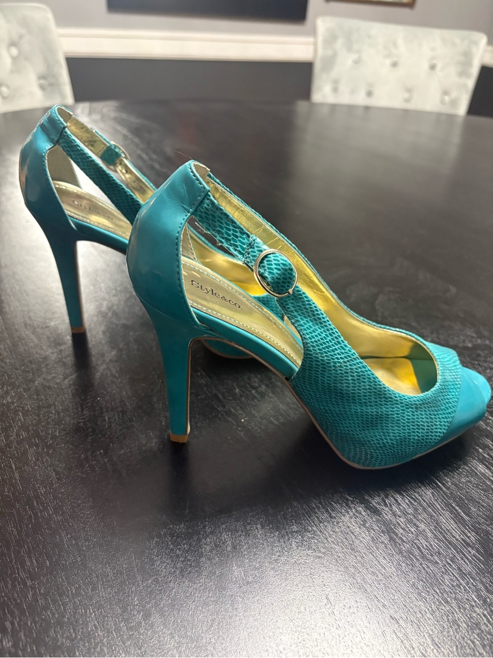 Style & Co. Teal Peep-Toe Slingback Heels - Picture 4 of 6